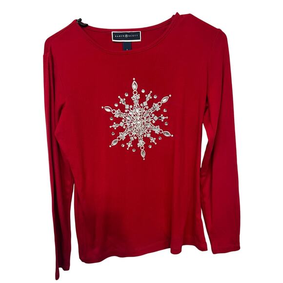 Karen Scott Embellished Snowflake Holiday Christmas Top Size Small - Picture 1 of 5
